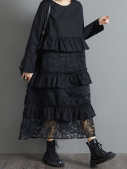 Retro Loose Lace Stitching Casual Dress