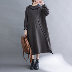 Fleece Thick Hooded Irregular Stitching Casual Midi Dress