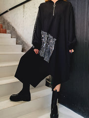 Women Sequined Irregular Long Sleeve Dress