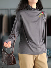 Embroidered High-Neck Long Sleeves Blouse