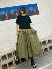 Contrast Stitching Short Sleeve Loose Slim Dress