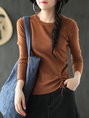Women Round Neck Pullover Lace Up Sweater