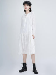 Loose Solid Pleated Lace Up Dress