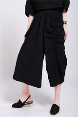 Black Solid Loose Wide Leg Pants