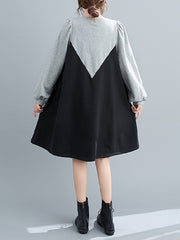 Large Size Slim Black And Gray Midi Dress