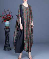 Printed Stitching Bat Sleeve Casual Dress