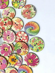 Vintage Round Printed Wooden Buttons for DIY Craft