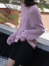 Loose Solid Color Casual Round Neck Sweater