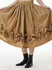 A-Line Roomy Falbala Pleated Pure Color Split-Joint Skirts Bottoms