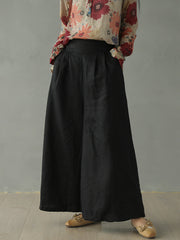 Retro Loose Solid Color Casual Elastic Waist Wide-Leg Pants