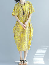 Round Neck Short Sleeve Printed Midi Dresses