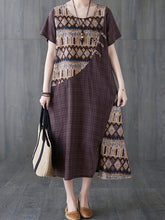 Retro Loose Thin Stitching Short Sleeve Dress