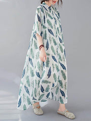 Original Printed Lapel Short Sleeve Shirt Dress