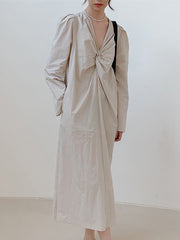 Fashion Solid Cross-Over Midi Dress