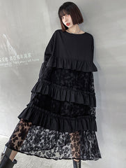 Urban Floral Split-Joint Lace Long Sleeves A-Line Midi Dress