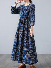 Retro Printed Stitching Loose Maxi Dress