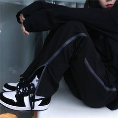 Women Zipper Slit Straight Casual Pants
