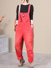 Vintage Stripe Splicing Loose Jean Jumpsuit