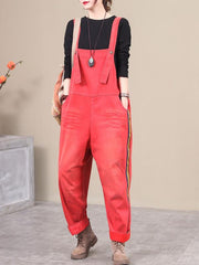 Vintage Stripe Splicing Loose Jean Jumpsuit