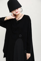 Women Round Neck Stitching Long Sleeve Dress