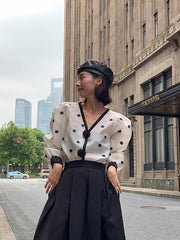 Organza Embroidered Long Sleeve V-Neck Shirt