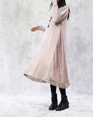 Loose Lace Splicing Solid Midi Dress