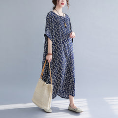 Cocoon-Shaped Floral Print Short-Sleeved Maxi Dress