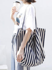 Simple Striped Canvas Shoulder Bag