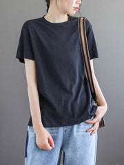 Vintage Solid Round Neck T-Shirt
