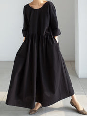 Women Round Neck Loose Casual Dress