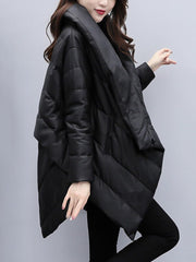 Stylish Irregular Roomy Pure Color V-Neck Long Sleeves Padded Coat