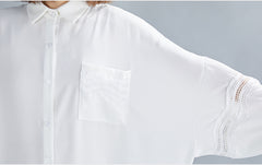 Women Age Reduction Hollow Stitching Simple Casual Shirt