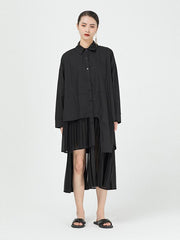 Cropped Splicing Pleated Shirt Midi Dress