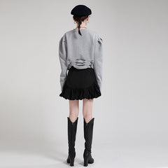 Women's Pleated Long Sleeve Loose Sweatshirt