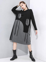 Loose Cropped False-Two Long Sleeve Midi Dress