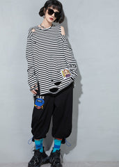 Long Sleeve Striped Ripped T-Shirt