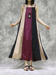 Stitching Contrast Color Hanging Wide Loose Simple Dress