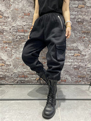 Retro Loose Solid Color High-Waist Cotton Pants