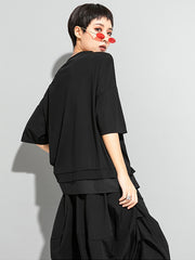 Round Neck Ruffled Bat Short Sleeves T-Shirt Tops