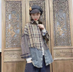 Denim Lapel Color Block Shirt