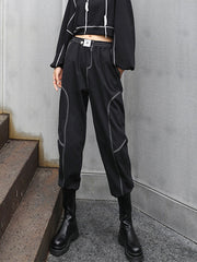 Black Solid Loose Harem Pants