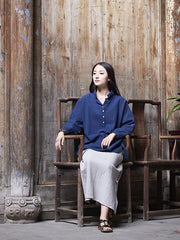 National Style Stand Collar Linen Shirt