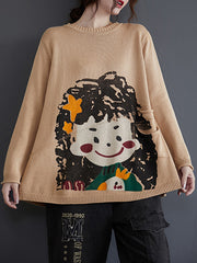 Women Retro Print Loose Sweater