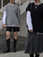 Women Round Neck Solid Color Loose Casual Sweatshirt