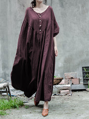 Women Round Neck Stitching Super Loose Short Sleeve Dress