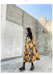 Women Retro Print Loose Strap Dress