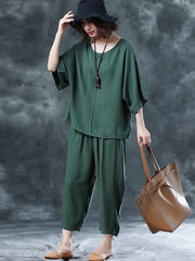 Women Loose Wide Leg Pants Casual Top Two Piece Suit