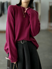 Women Retro Loose All Match Round Neck Sweater