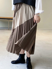 Women Color Block High Waist Irregular Skirt