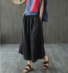 Retro Solid Color Elastic Waist Stitching Wide-Leg Pants